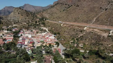 Aerial Parallel Tracking of San Antón District &amp; N-340 Highway in Orihuela Stock Footage 345361947