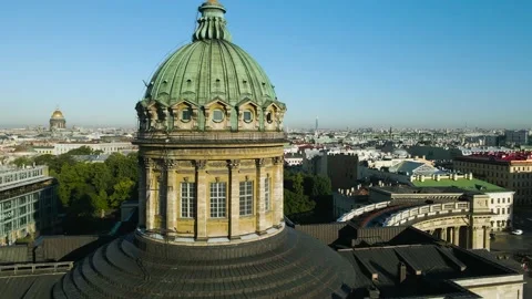 Aerial parallel view of a dome of the Kazan Cathedral in the historical and at s Stock Footage 207316574