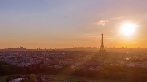 Aerial Paris Hyper-lapse of Paris Tour Eiffel Tower and Sacre Coeur Cathedral Stock Footage 171022656