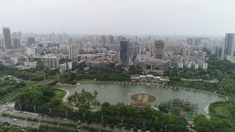 Aerial: Park and Buildings in City, 4K Stock Footage