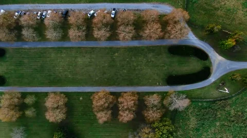 Aerial: Parking Lot and Plot of Virginia Long Branch Farm with Autumn Trees - Vídeos de archivo 118274969