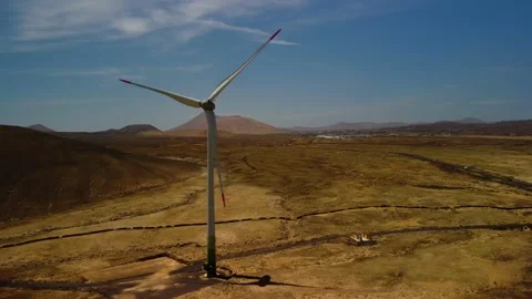 Aerial partial orbital clip of a wind turbine Fuerteventura Stock Footage 196985088