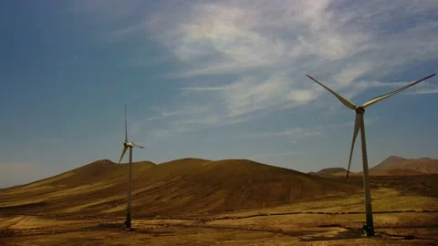 Aerial partial orbital clip of the wind turbines Fuerteventura Stock Footage 196988098