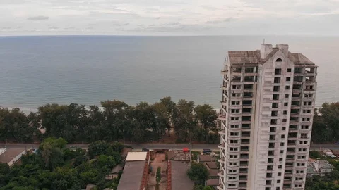 Aerial Passing Abandoned Tower Stock Footage 110828226