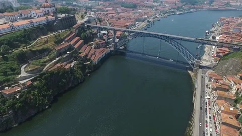 Aerial passing over bridge river douro porto gaia Stock Footage 78365575