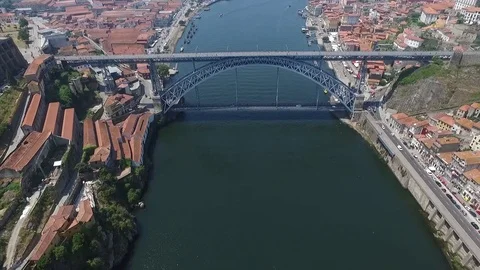Aerial passing over bridge river douro porto Stock Footage 78383182