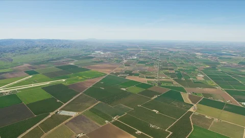 Aerial of patchwork crops fields Central Valley California Stock-Footage 91545950
