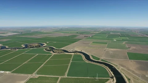 Aerial of patchwork crops growing fresh food USA Stock-Footage 91544696