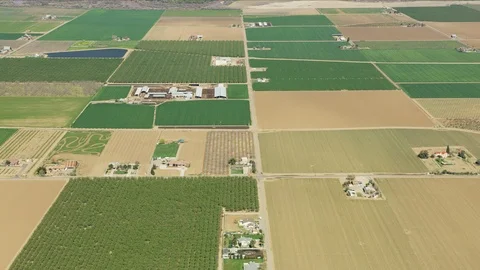 Aerial of patchwork crops growing fresh produce USA Stock-Footage 91545727