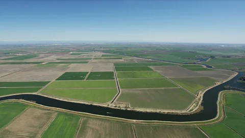 Aerial of patchwork crops river waterways agriculture USA Stock-Footage 91544596