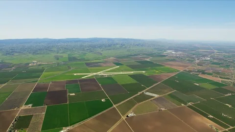 Aerial patchwork healthy organic crops growing America landscape Stock Footage 91545939