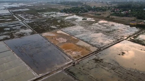 AERIAL Patchwork Salt Fields Of Kampot, Cambodia Stock Footage 125977613
