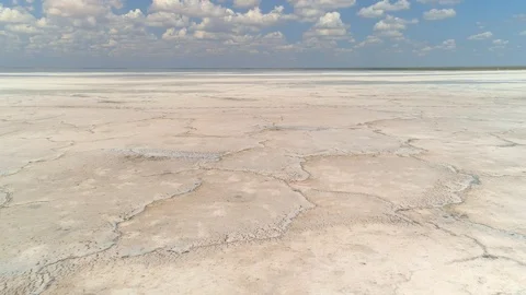 Aerial pattern cracks alien earth mystical salt crystals Mars lake brine crust Video stock 119413007