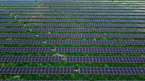 Aerial Pattern of Large Solar Panel Farm Stock Footage 340388105
