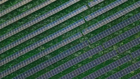 Aerial Pattern of Vast Solar Panel Rows Stock Footage 340276549