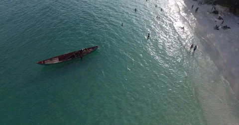 Aerial people bathing at sunset Stock Footage 61511630