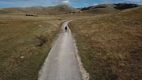 Aerial, People on the road  Stock Footage 80725840