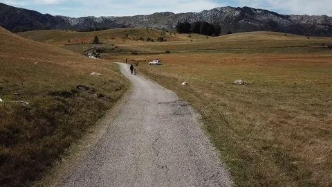 Aerial, People on the road  Stock Footage 80726262
