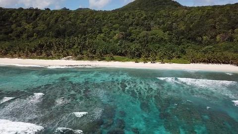 Aerial: A perfect empty beach in Samoa 库存影片 96186208
