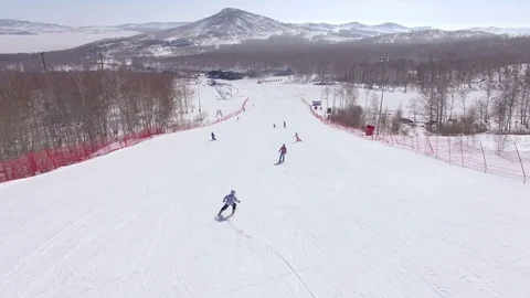 AERIAL: Perfect view on the alpine skiing track from above. Stock Footage 81669030