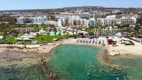 Aerial Pernera beach, Protaras, Cyprus 動画素材 204814225