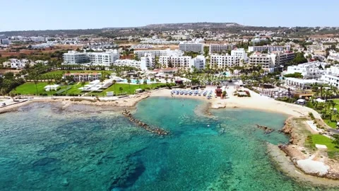 Aerial Pernera beach, Protaras, Cyprus 動画素材 204986231