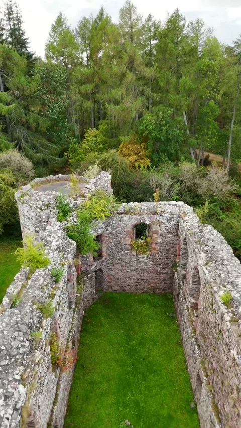 Aerial Perspective of Abandoned Medieval Stone Castle in Nairn, Scotland Stock Footage 330666120