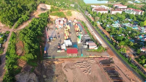 Aerial Perspective: Bustling Inland Container Depot Operations Amidst Verda.. Video stock 337283913