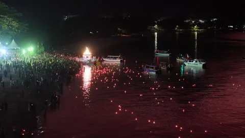 Aerial perspective captures floating chariot and devotees Stock-Footage 332090909