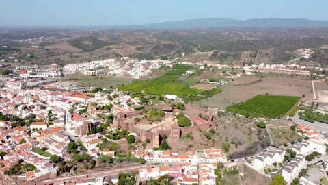 Aerial perspective of Castelo de Silves. Situated in Silves city, Algarve Region Stock Footage 221993473