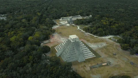 Aerial Perspective Chichen Itza Pyramid And Great Ball Court Stock Footage 311826814