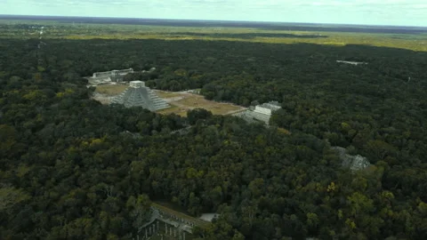 Aerial Perspective of Chichen Itza Ruins In Dense Jungle Stock Footage 311826833