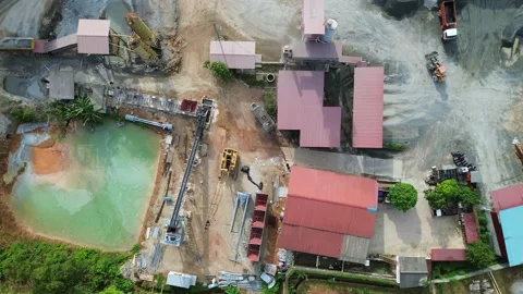 Aerial perspective of a comprehensive industrial material processing facili.. Stock Footage 325309824