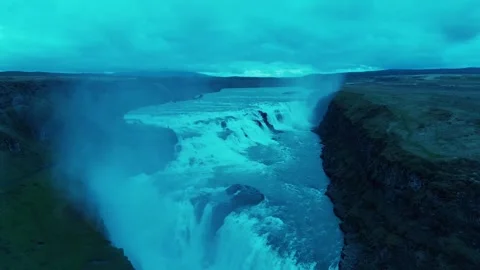 Aerial Perspective of The Gullfoss Waterfall Stock Footage 262203411