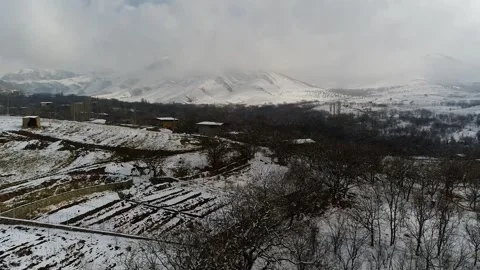 The aerial perspective highlights a tranquil snow covered, stock footage. Stock Footage 304867038