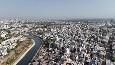 Aerial perspective of Jaipur's tightly packed urban landscape. Stock Footage 309747876