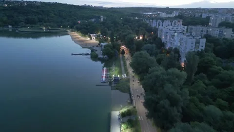 Aerial Perspective of Lakeside Boulevard During Evening Twilight Stock Footage 341765475