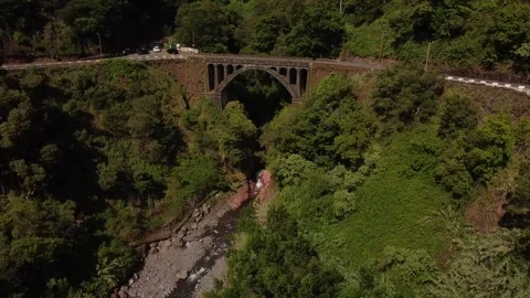 Aerial Perspective of Old Stone Bridge In Madeira Stock Footage 254422933
