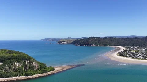 Aerial perspective over a sheltered North Island New Zealand estuary Stock Footage 341554249
