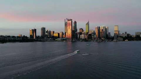 Aerial perspective of Perth at sunset Stock Footage 254808487