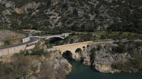 Aerial perspective of Point Du Diable bridges, France Stock Footage 102519906