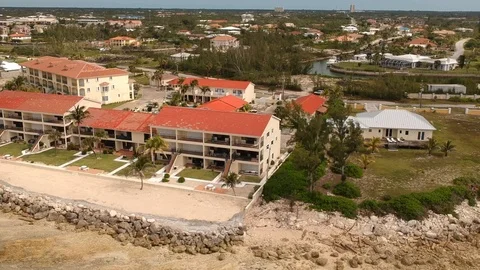 Aerial Perspective of Port of Call Beach Shoreline, Grand Bahama Stock Footage 88992149