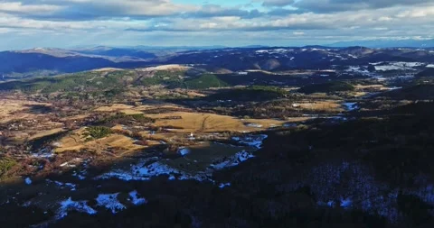 Aerial Perspective Shift Fpv Flight Towards Large Tundra Valley Cloudy Weather Stock Footage 289409107