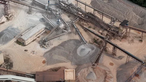An aerial perspective showcases a complex network of conveyor belts and Stock Footage 342703844