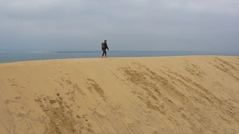 Aerial perspective shows scale of Dune of Pilat, France Stock Footage 102508739