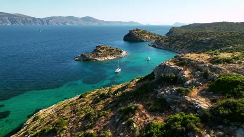Aerial perspective of summer paradise at Rouda Bay beach and anchorage Stock-Footage 341302353