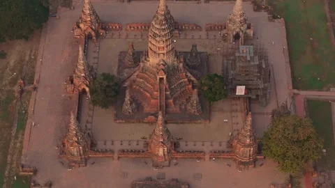 Aerial perspective of timeless Buddhist temple at dawn Stock-Footage 304598978