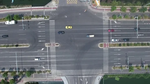 Aerial perspective of traffic at roadway intersection in nanjing city Stock Footage 74395046