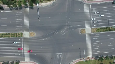Aerial perspective of traffic at roadway intersection in nanjing city Stock Footage