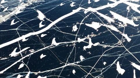 Aerial Perspective View of Beautiful Deep Blue Ice Textured Frozen Baikal Lake Video stock 106614806